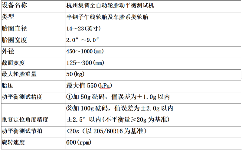 輪胎動平衡機(jī)設(shè)備參數(shù)