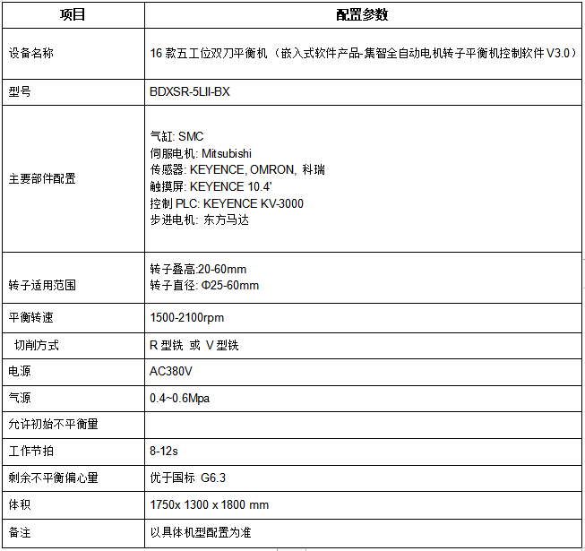 五工位全自動平衡機設備參數